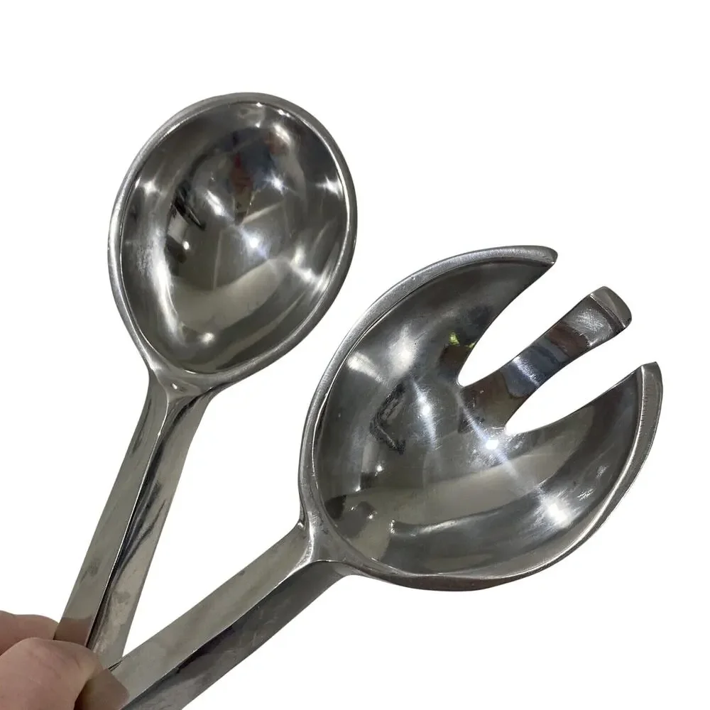 Artisan Silver Serving Fork & Spoon Set White Stone Shell Inlay Made in India